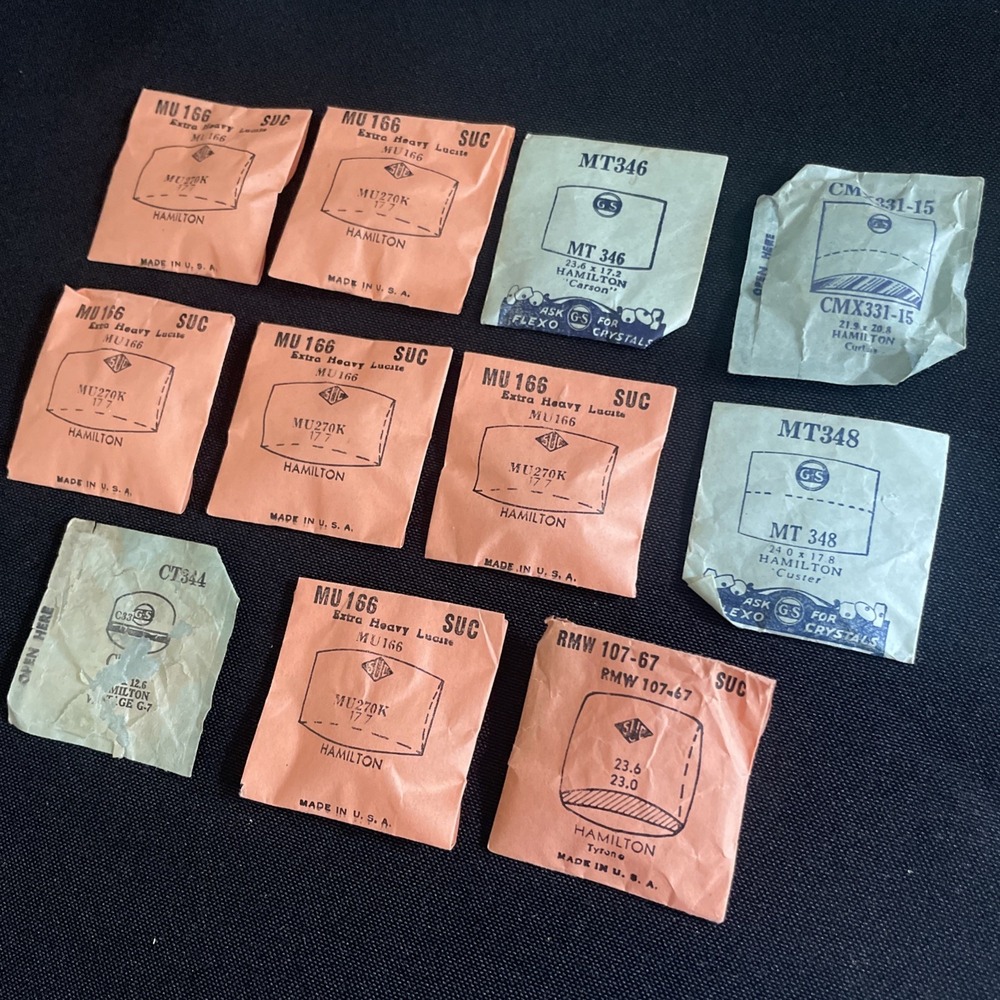Vintage NOS Hamilton Watch Crystals Lot 11 GS Flexo Rocket Cylinder Lens
